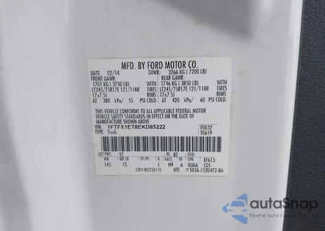 2014 Ford F-150 Xl z USA, uszkodzony, nr VIN 1FTFX1ET8EKD85222